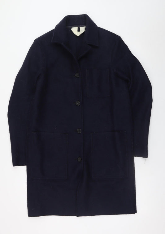 Arket Women Blue Wool Bouclé Long Coat Size 6 Classic Overcoat