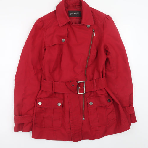 Principles Women's Red Cotton Belted Military Jacket Size 10