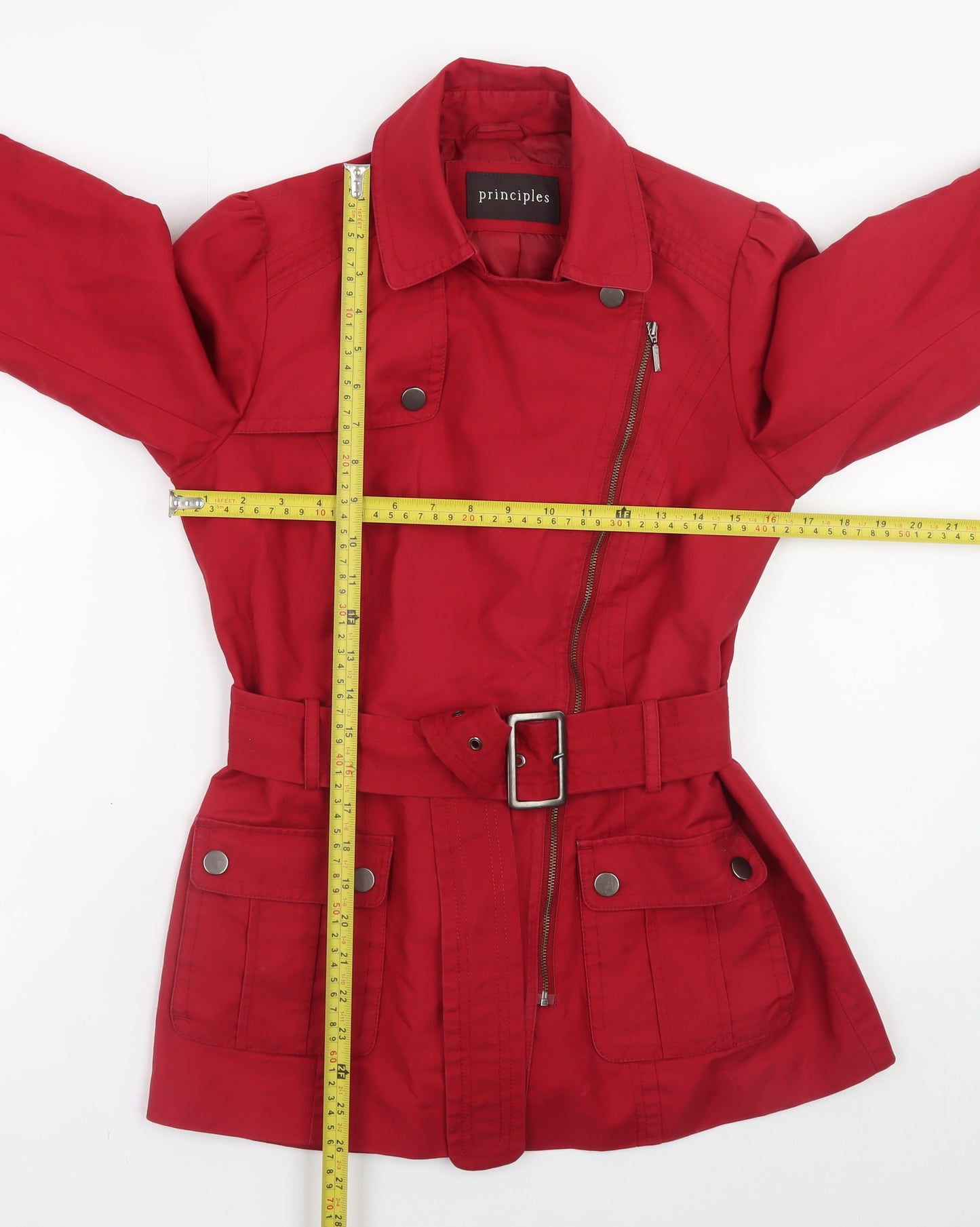 Principles Women's Red Cotton Belted Military Jacket Size 10