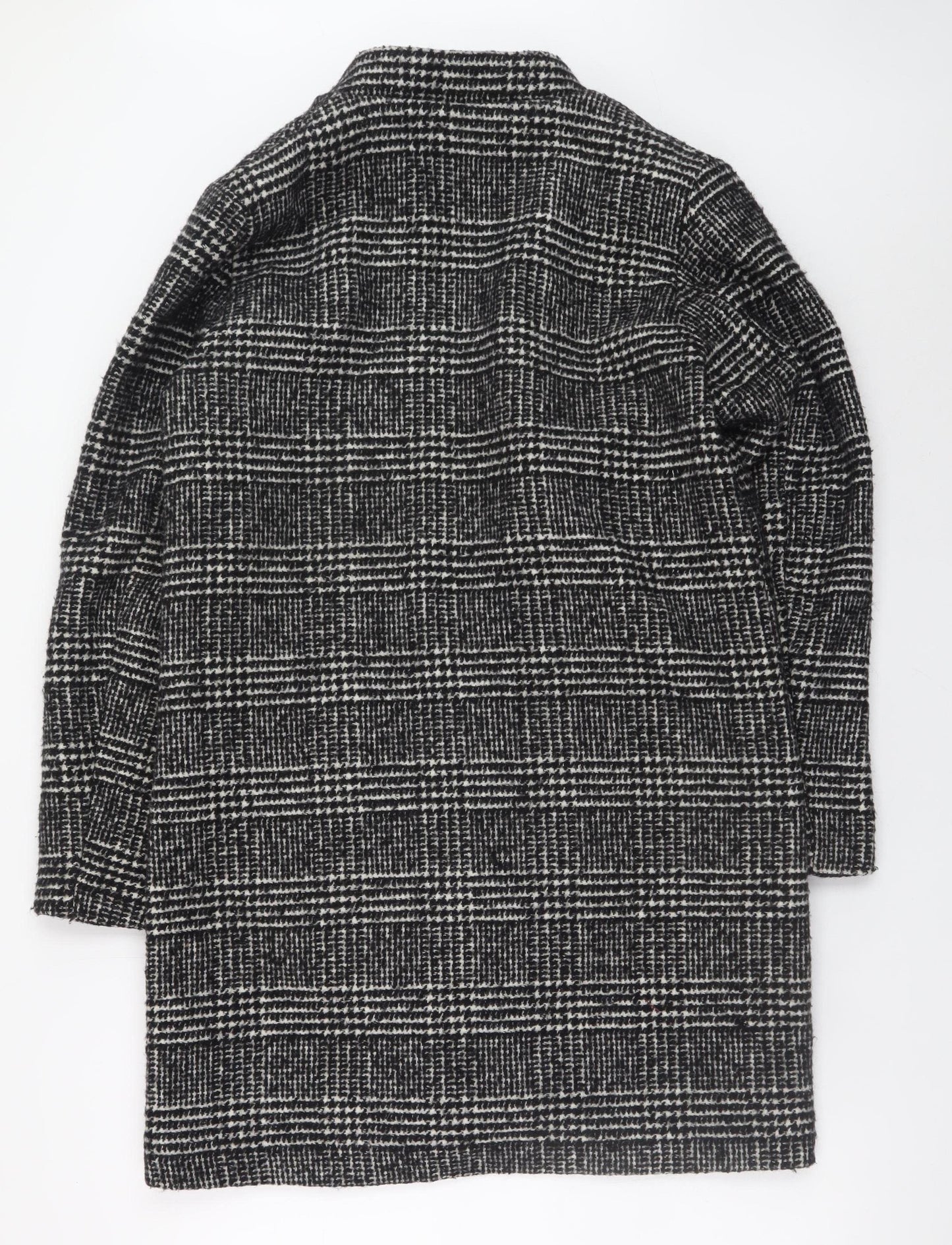 H&M Womens Black Checked Wool Blend Mid-Length Coat Size 14
