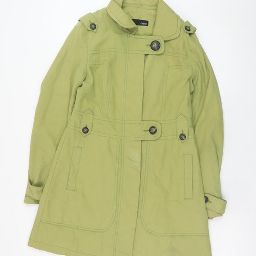 Next Women's Green Cotton Trench Coat Size 10 Belted Mid-Length