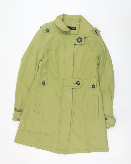Next Women's Green Cotton Trench Coat Size 10 Belted Mid-Length