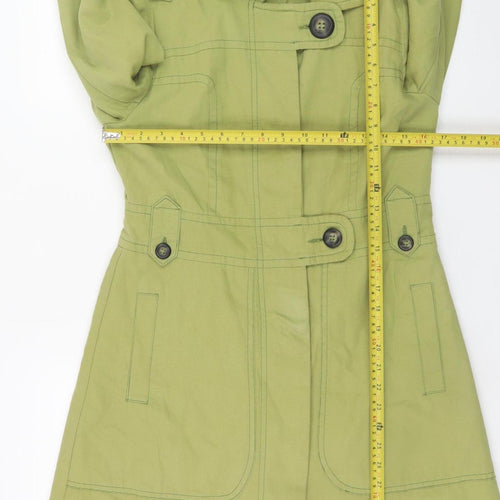 Next Women's Green Cotton Trench Coat Size 10 Belted Mid-Length