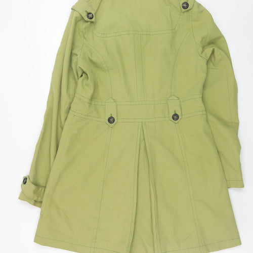 Next Women's Green Cotton Trench Coat Size 10 Belted Mid-Length