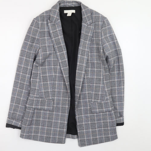 H&M Womens Grey Check Blazer Jacket Size 6 Plaid Single Breasted