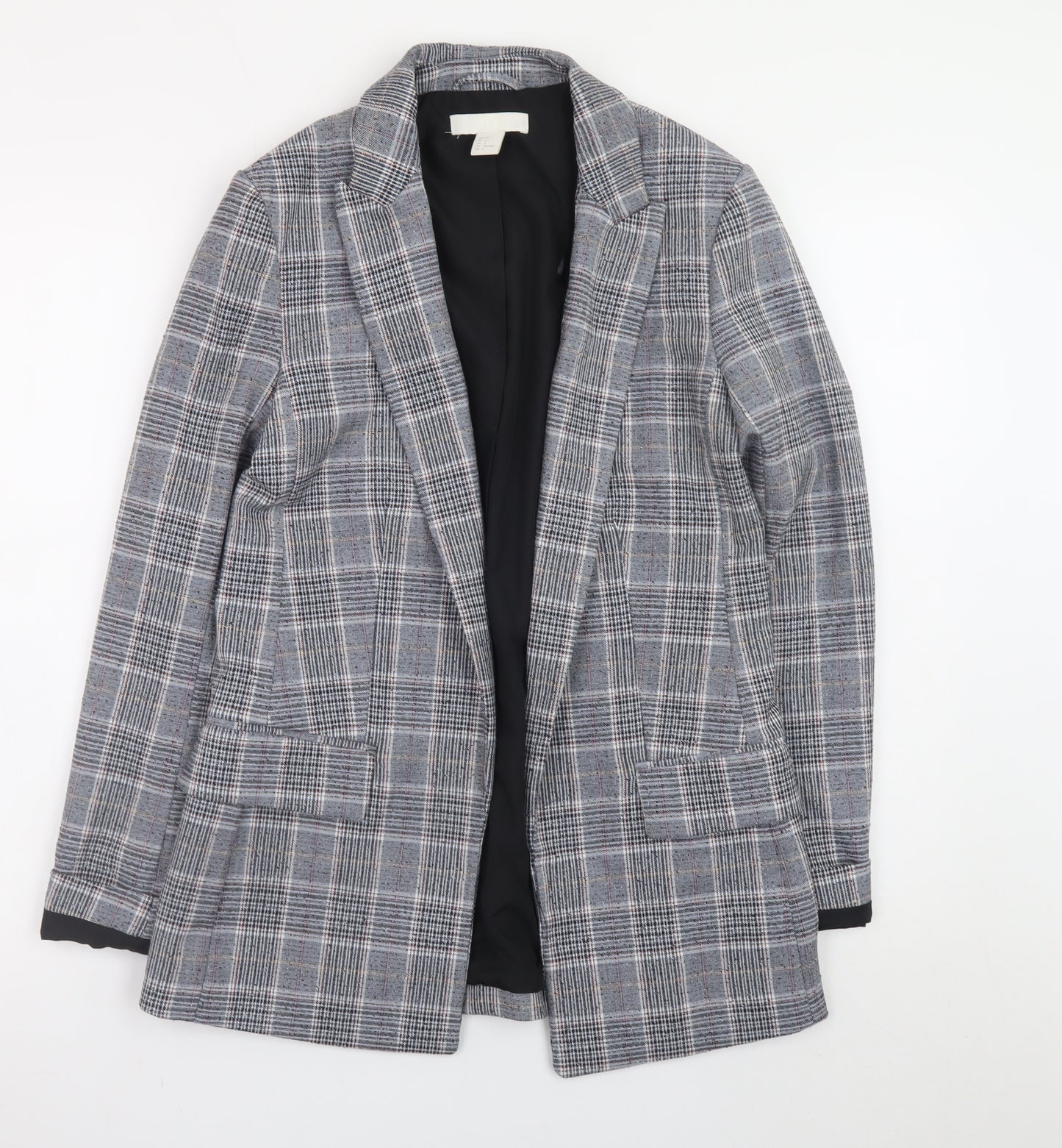 H&M Womens Grey Check Blazer Jacket Size 6 Plaid Single Breasted
