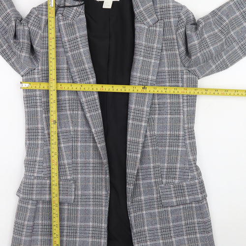 H&M Womens Grey Check Blazer Jacket Size 6 Plaid Single Breasted