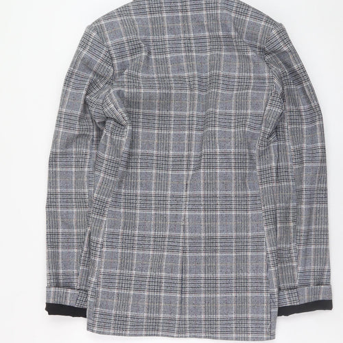H&M Womens Grey Check Blazer Jacket Size 6 Plaid Single Breasted