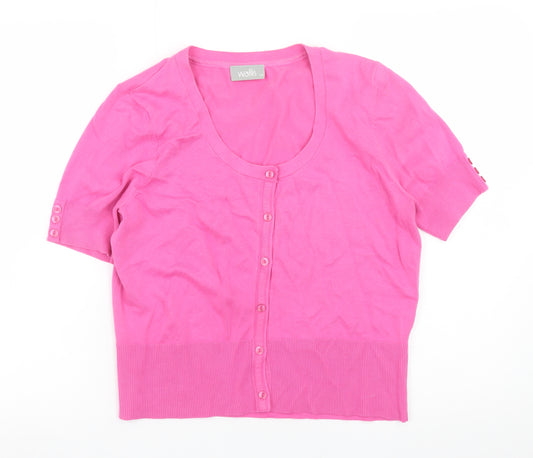 Wallis Womens Pink Short Sleeve Cardigan Size 14 Scoop Neck