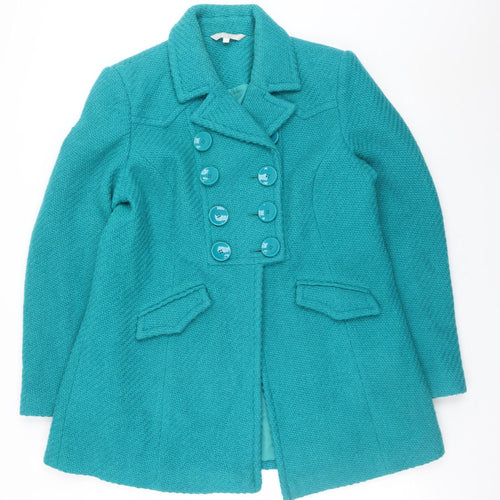 Red Herring Womens Teal Wool Blend Double Breasted Coat Size 16