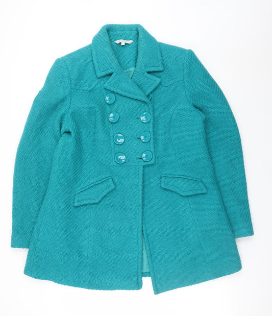 Red Herring Womens Teal Wool Blend Double Breasted Coat Size 16