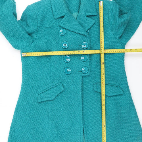 Red Herring Womens Teal Wool Blend Double Breasted Coat Size 16