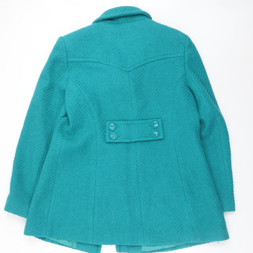 Red Herring Womens Teal Wool Blend Double Breasted Coat Size 16