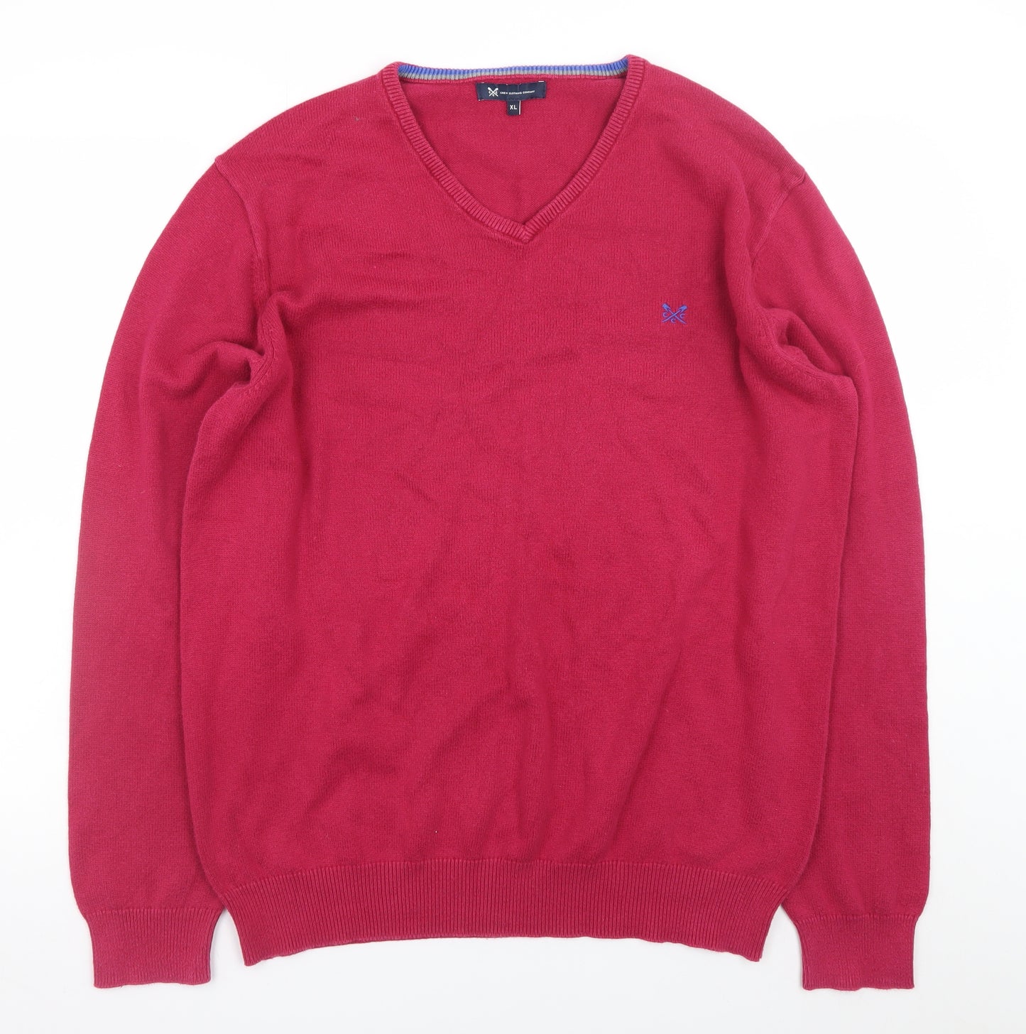 Crew Clothing Company Men's Red V-Neck Cotton Cashmere Jumper XL