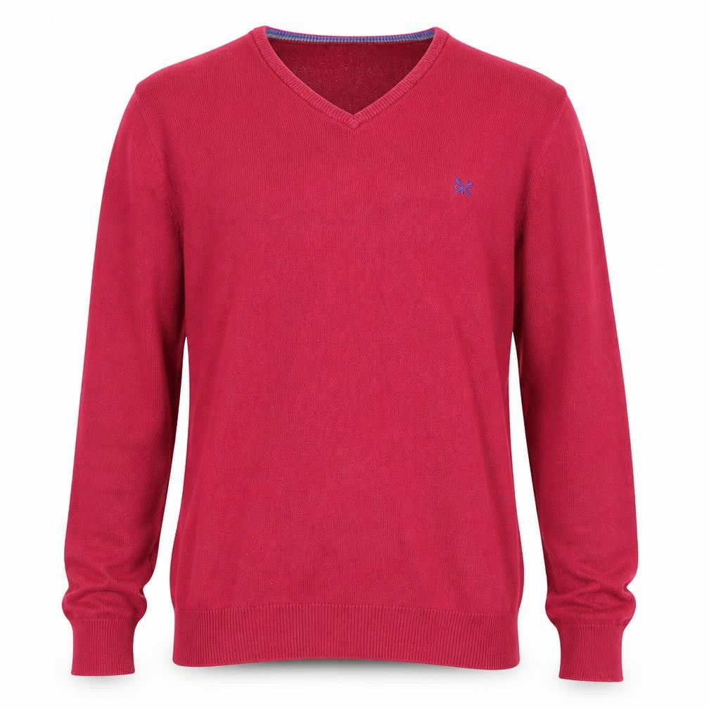 Crew Clothing Company Men's Red V-Neck Cotton Cashmere Jumper XL