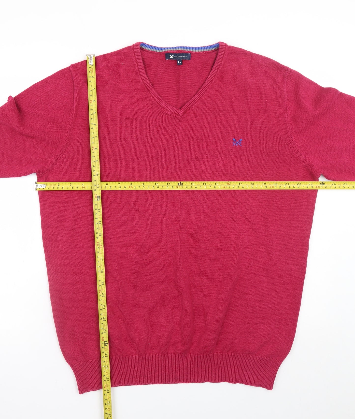 Crew Clothing Company Men's Red V-Neck Cotton Cashmere Jumper XL