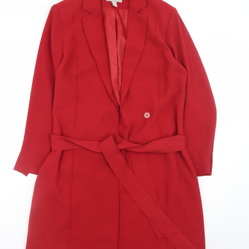 H&M Women’s Red Belted Trench Coat Size 6 Regular Fit