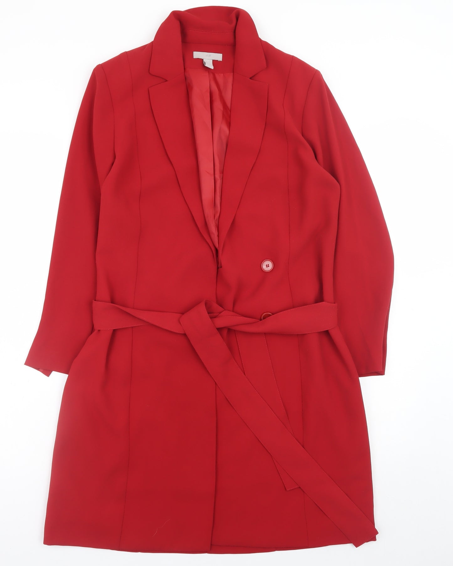 H&M Women’s Red Belted Trench Coat Size 6 Regular Fit