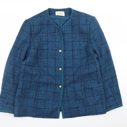 Eastex Women Blue Tweed Wool Blend Button Jacket Size 16