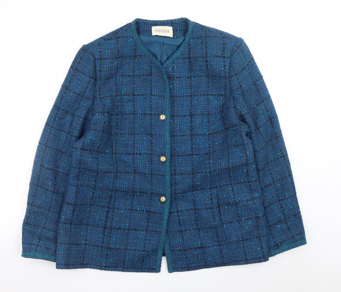 Eastex Women Blue Tweed Wool Blend Button Jacket Size 16