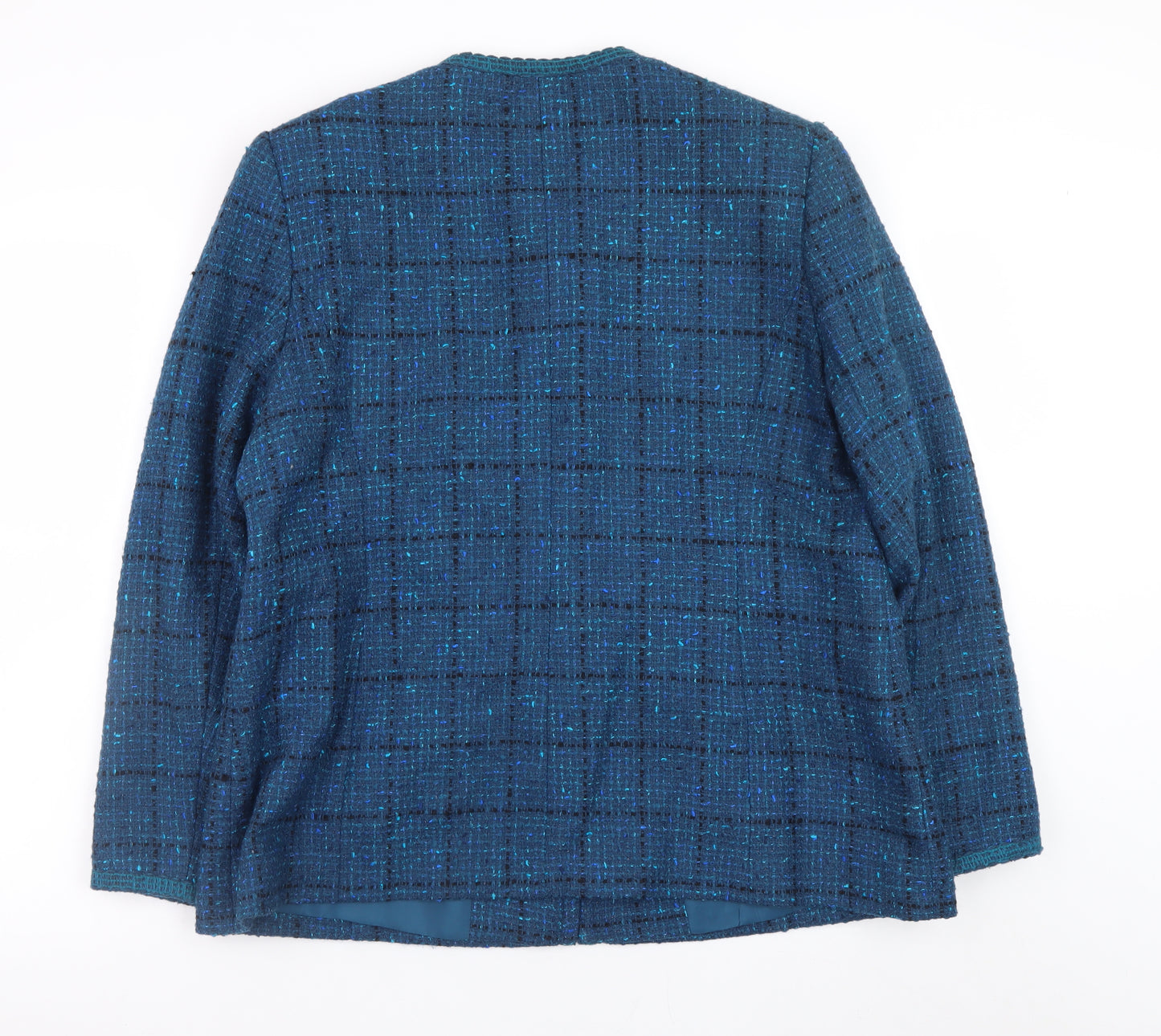 Eastex Women Blue Tweed Wool Blend Button Jacket Size 16