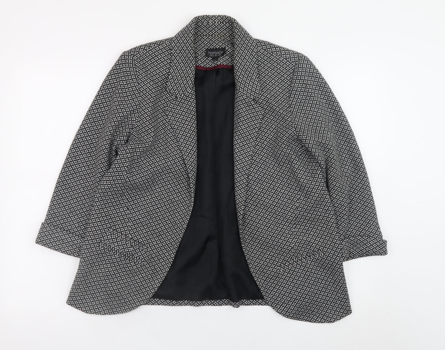 Topshop Women’s Black Geometric Wool Blend Blazer UK 12