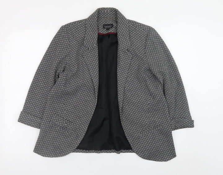Topshop Women’s Black Geometric Wool Blend Blazer UK 12