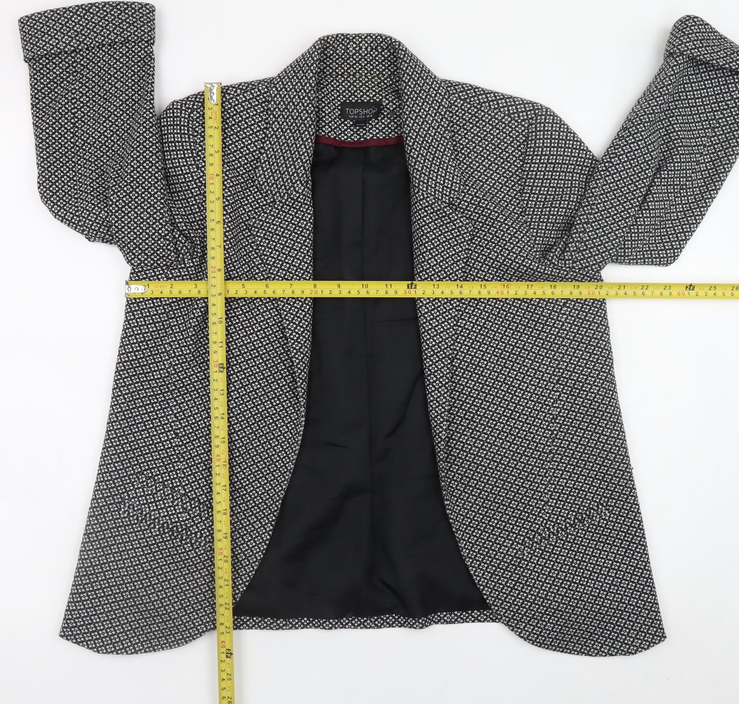 Topshop Women’s Black Geometric Wool Blend Blazer UK 12