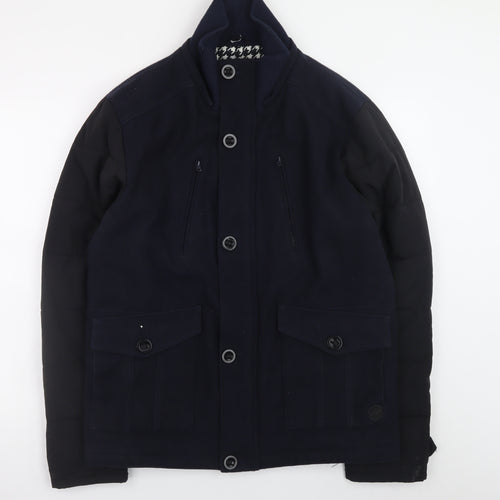 Open Men Navy Blue Wool Blend Bomber Jacket Size M Classic Mid-Length