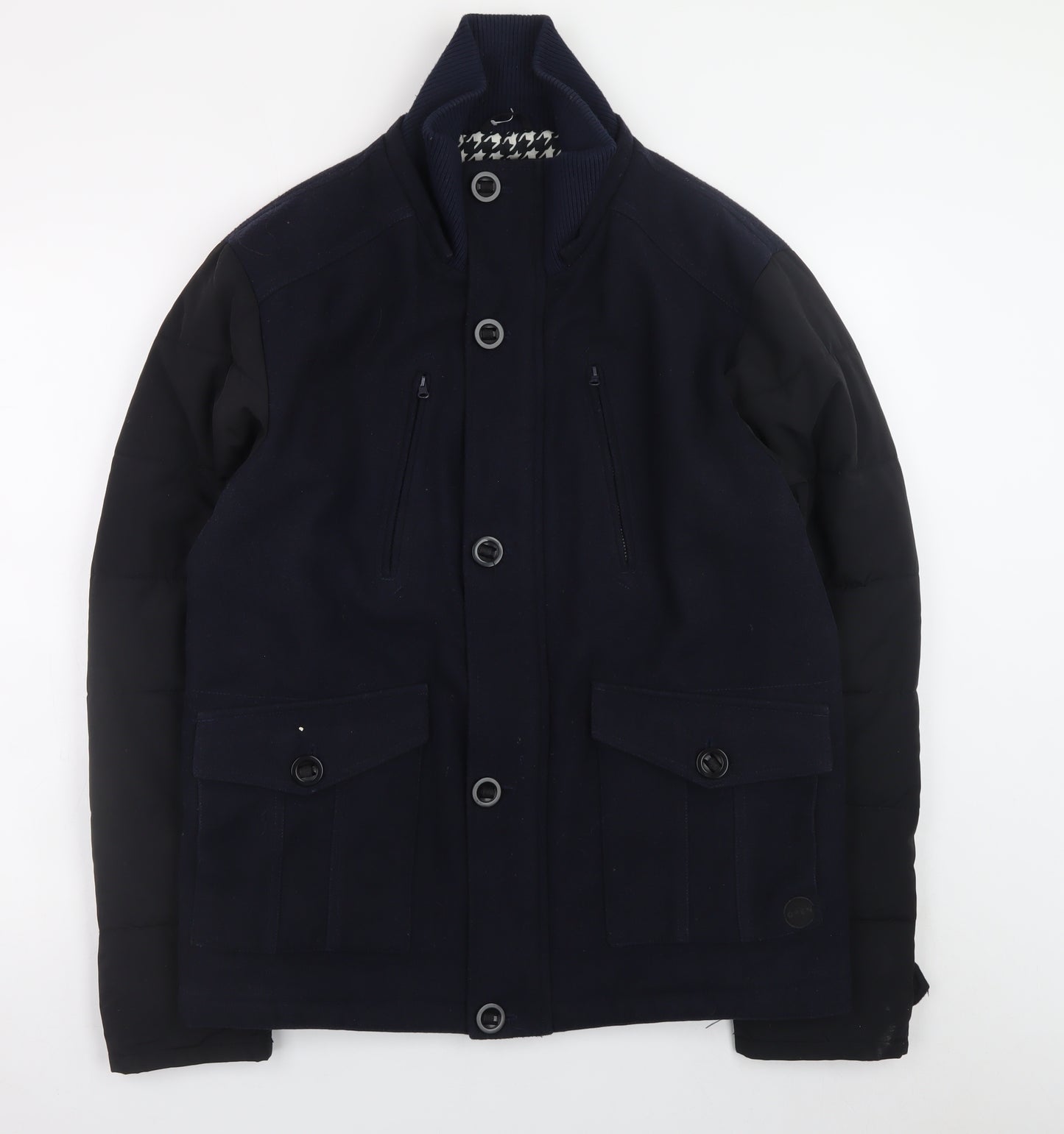Open Men Navy Blue Wool Blend Bomber Jacket Size M Classic Mid-Length