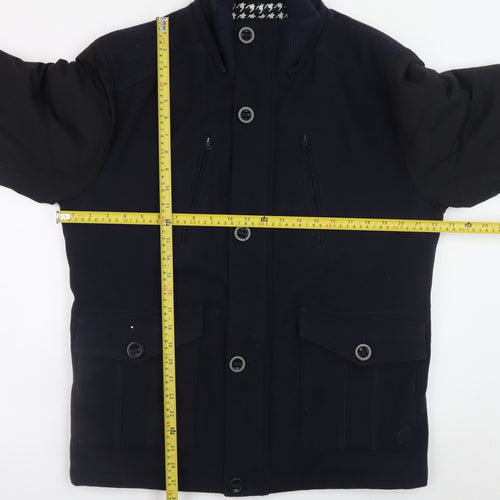 Open Men Navy Blue Wool Blend Bomber Jacket Size M Classic Mid-Length