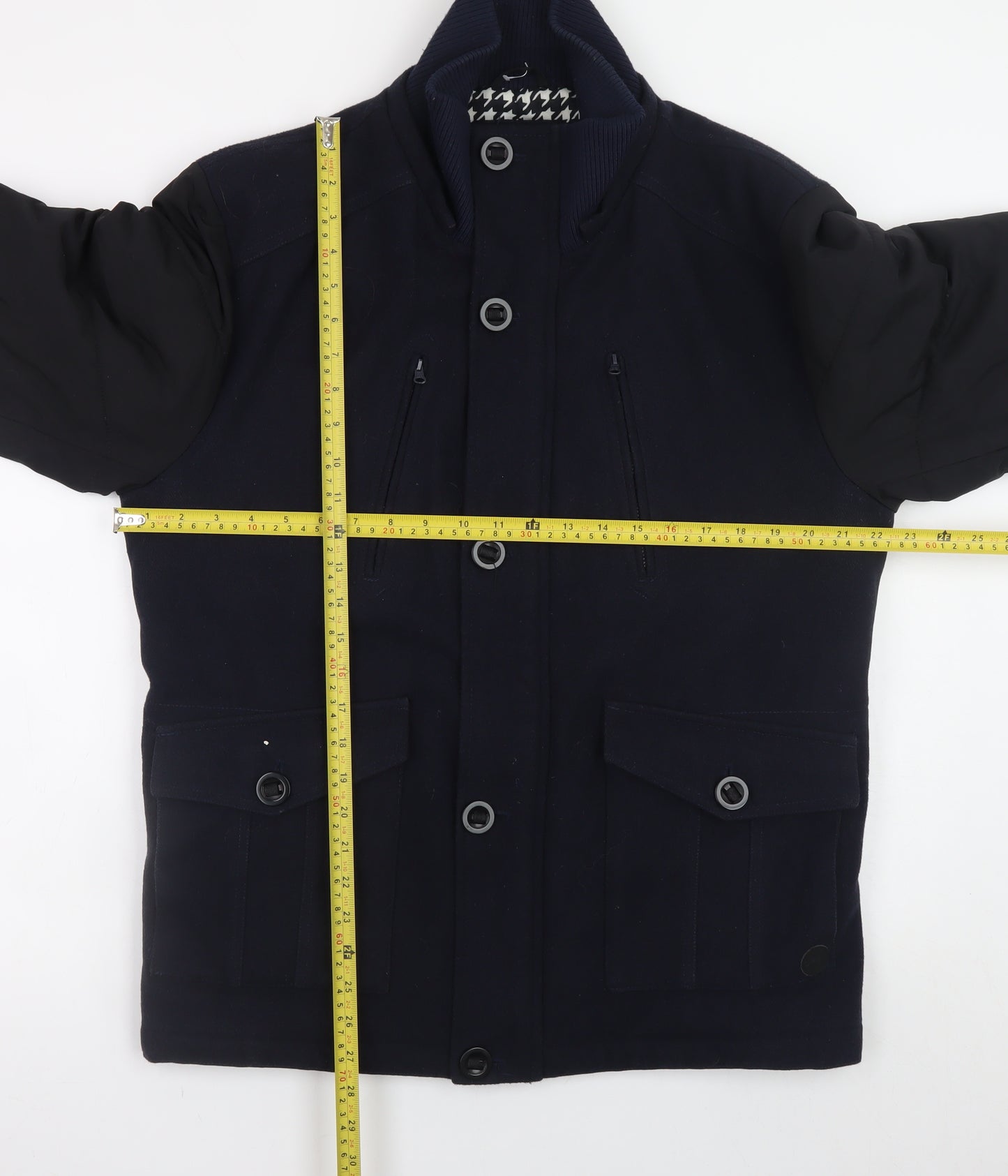 Open Men Navy Blue Wool Blend Bomber Jacket Size M Classic Mid-Length