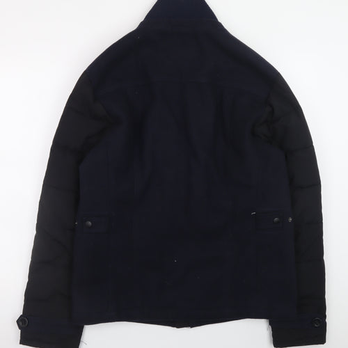 Open Men Navy Blue Wool Blend Bomber Jacket Size M Classic Mid-Length