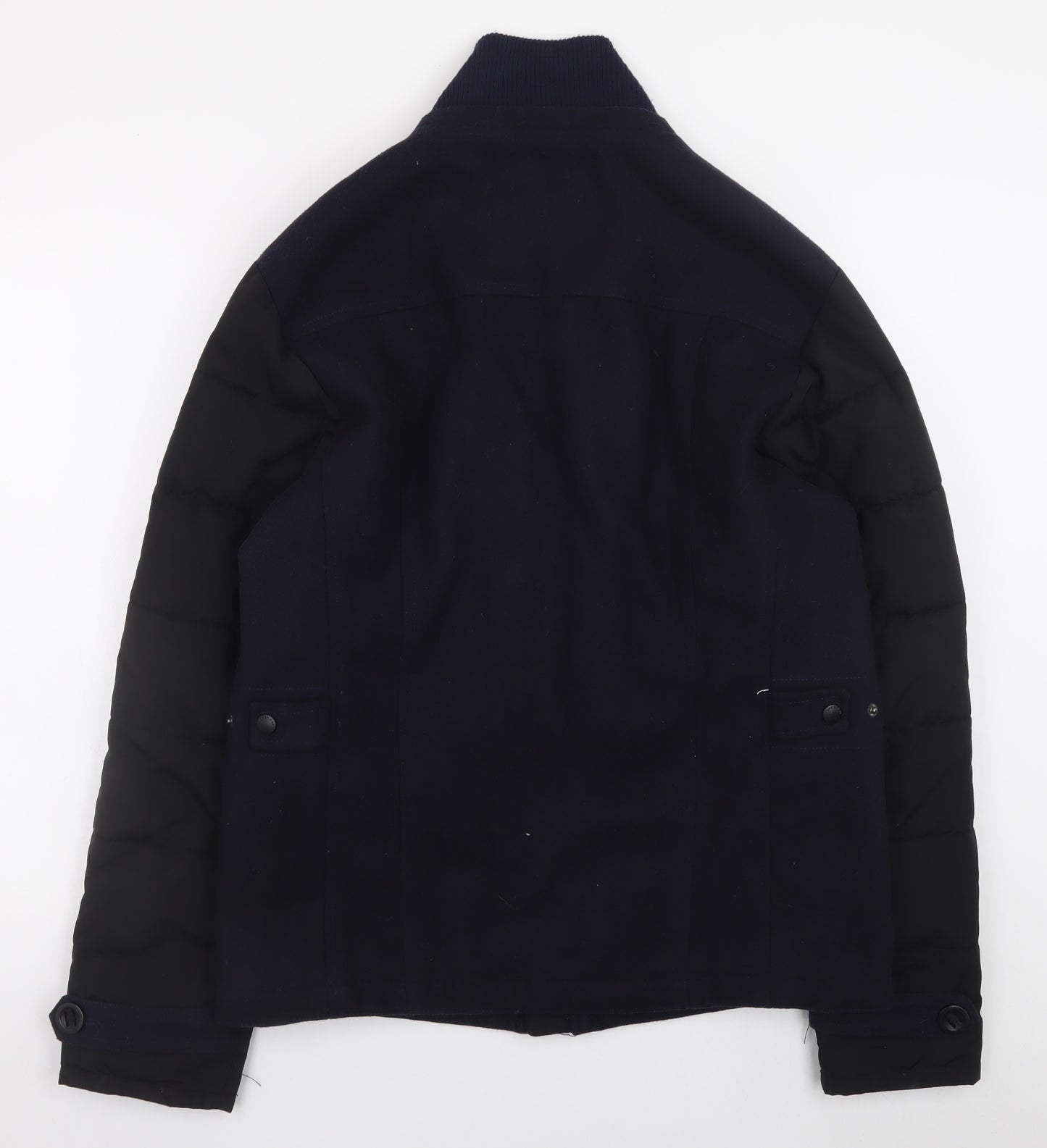 Open Men Navy Blue Wool Blend Bomber Jacket Size M Classic Mid-Length