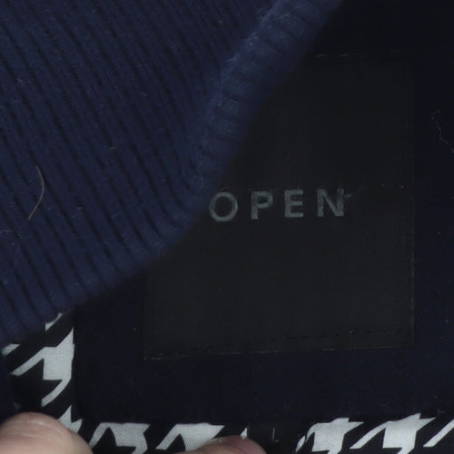 Open Men Navy Blue Wool Blend Bomber Jacket Size M Classic Mid-Length