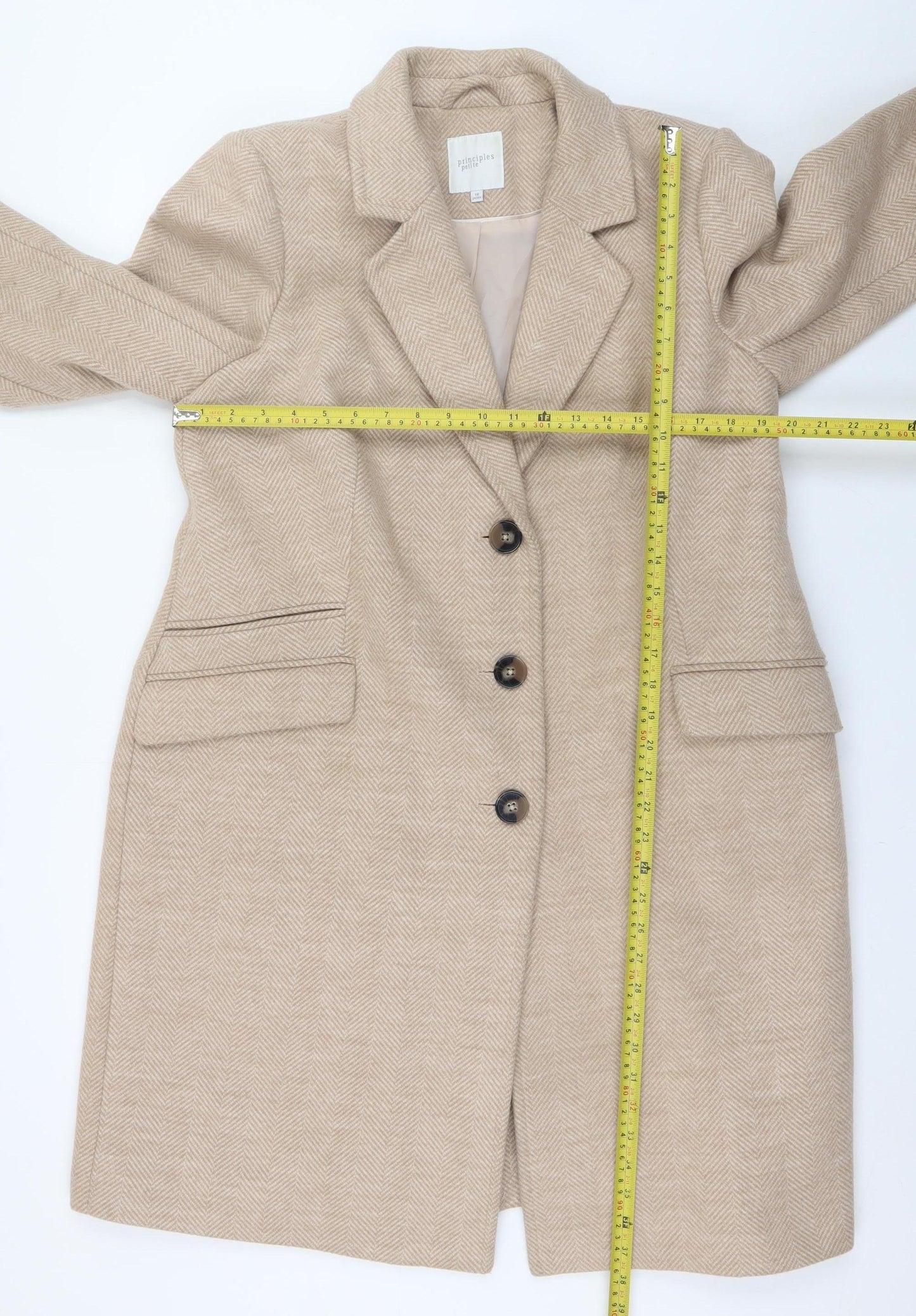Principles Petite Women's Beige Long Overcoat Size 18 Petite