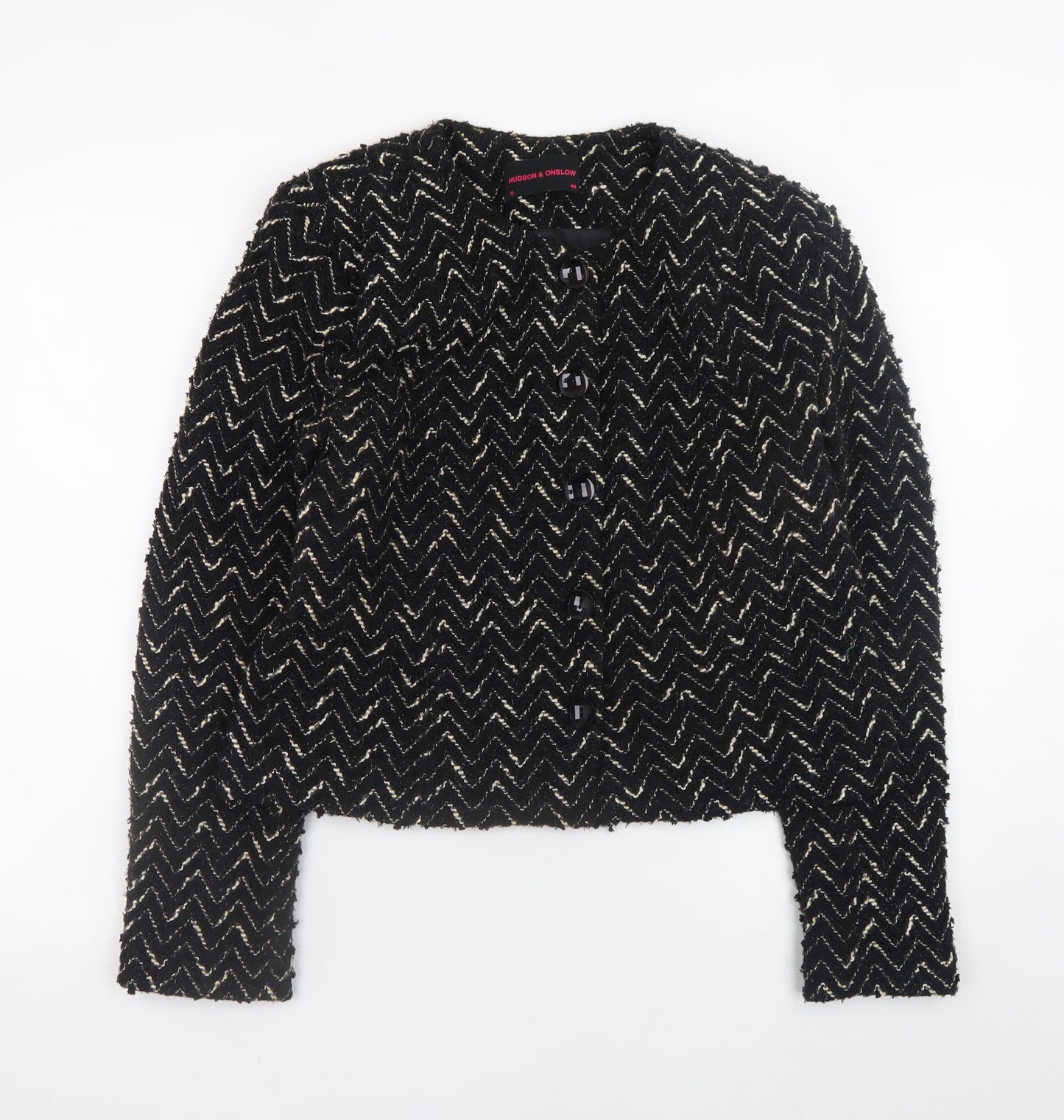 Hudson & Onslow Womens Black Chevron Tweed Blazer Jacket Size 16