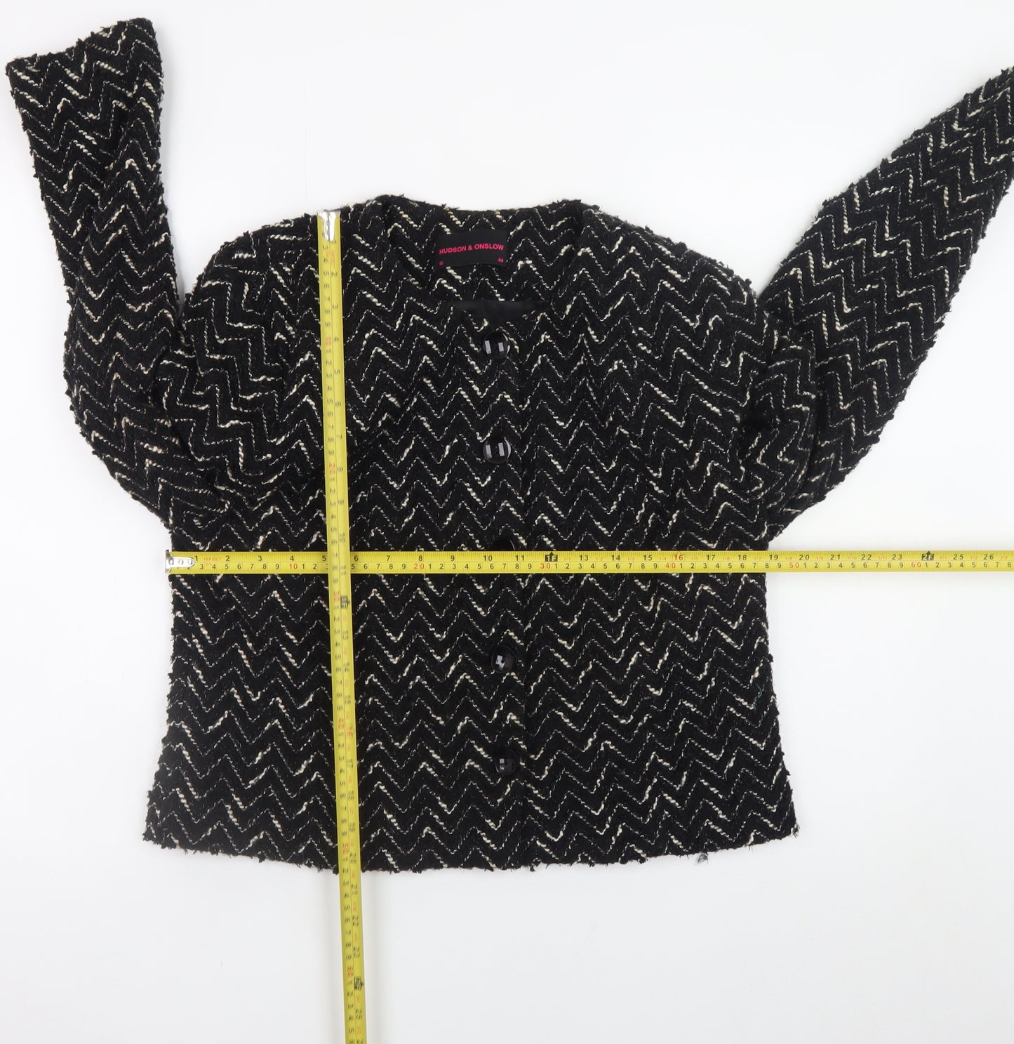 Hudson & Onslow Womens Black Chevron Tweed Blazer Jacket Size 16