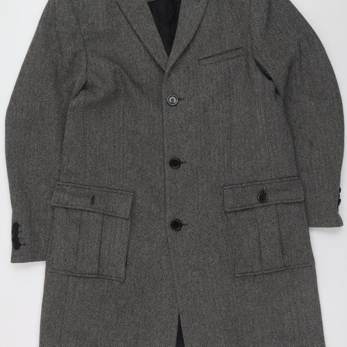 Jasper Conran Men's Grey Herringbone Wool Blend Overcoat M