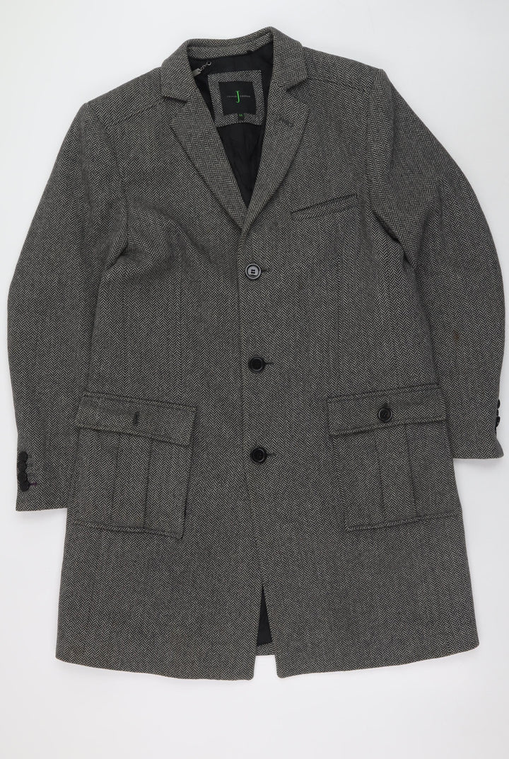 Jasper Conran Men's Grey Herringbone Wool Blend Overcoat M