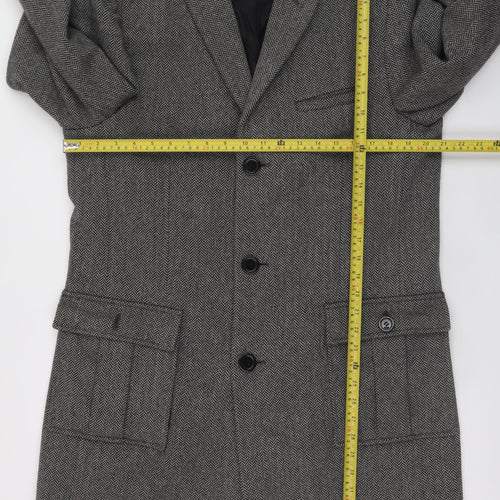 Jasper Conran Men's Grey Herringbone Wool Blend Overcoat M