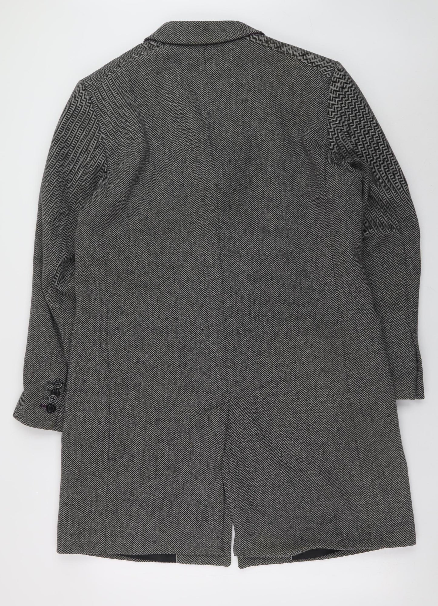 Jasper Conran Men's Grey Herringbone Wool Blend Overcoat M