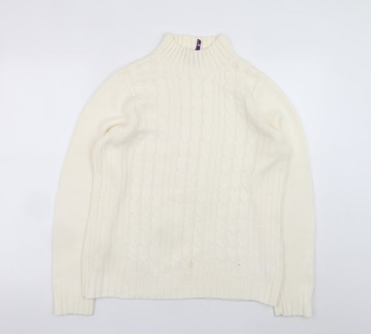 BHS Women Winter White Cable-Knit Mock Neck Jumper Size 14