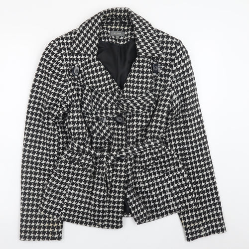 Et Vous Women's Black Houndstooth Belted Trench Coat Size 14