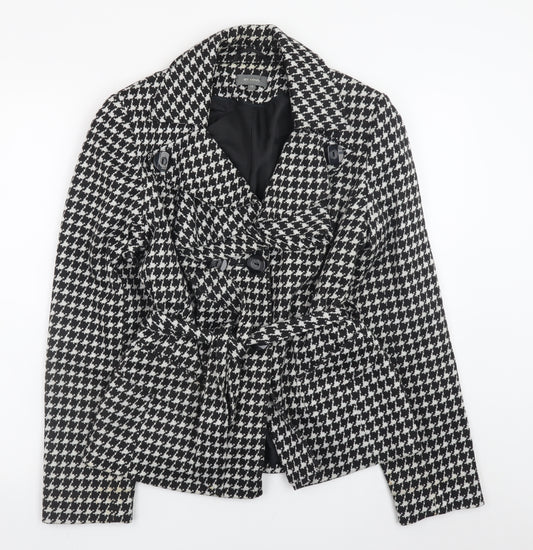 Et Vous Women's Black Houndstooth Belted Trench Coat Size 14