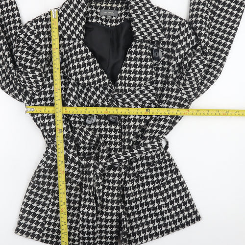 Et Vous Women's Black Houndstooth Belted Trench Coat Size 14