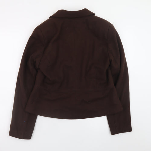 Hennes Women Brown Wool Blend Embroidered Blazer Jacket Size 16