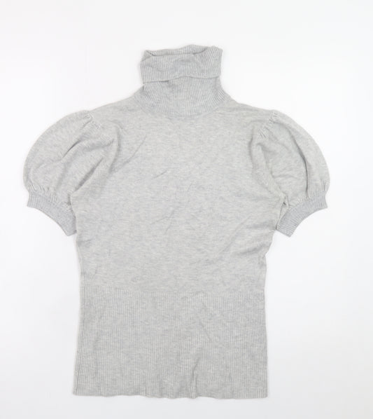 New Look Women's Grey Roll Neck Puff Sleeve Knit Top Size 12