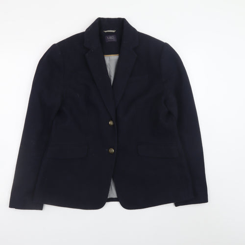 Marks and Spencer Womens Blue Wool Blend Blazer Jacket UK 14