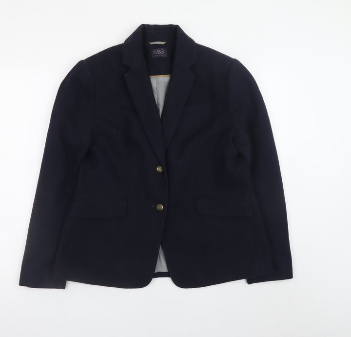 Marks and Spencer Womens Blue Wool Blend Blazer Jacket UK 14